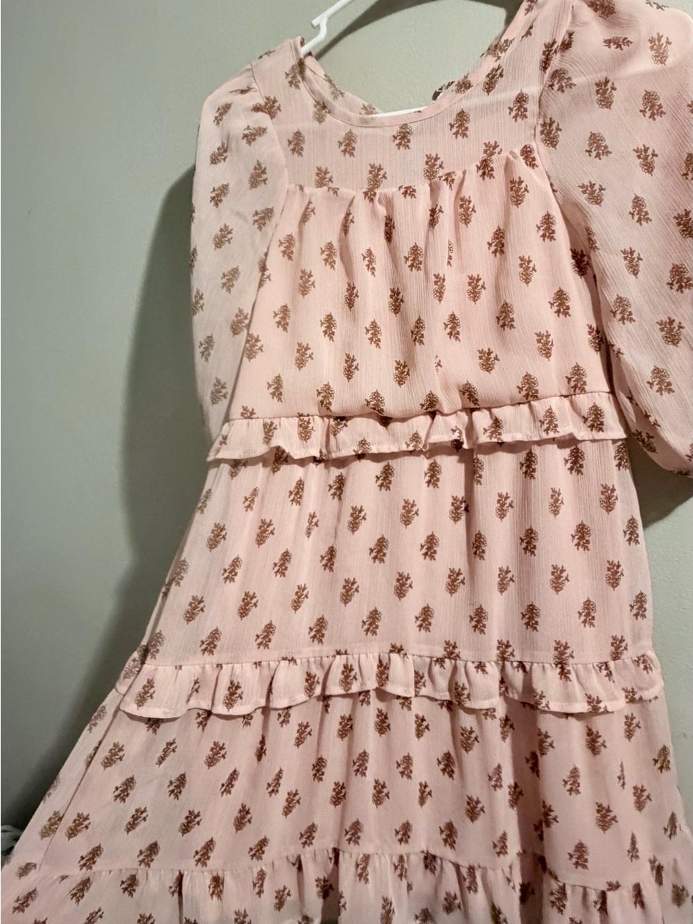 Girls' Pink Floral Ruffle Tiered Dress